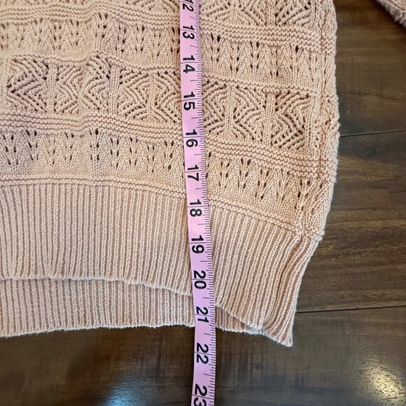 Lauren Conrad LC Women's Soft Pink Open Knit Hooded Sweater Size M Beachy - Picture 7 of 8